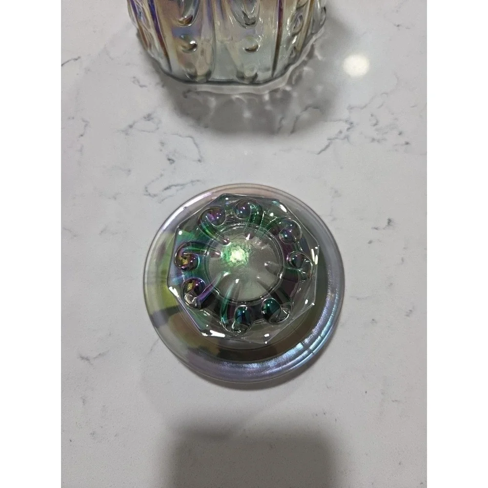 Vintage LE Smith Imperial Atterbury Scroll Canister Jar Iridescent Carnival 9